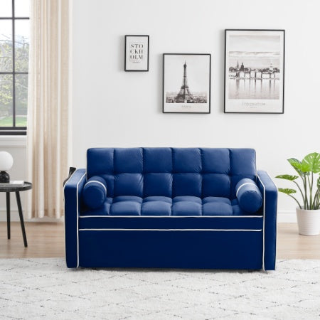 Leeper Sofa Couch W Pull Out Bed, 55 Modern Velvet Convertible Sleeper Sofa Bed, Small Love Seat Sofa Bed W Pillows Side Pockets For Small Space, Living Room, Apartment,Blue