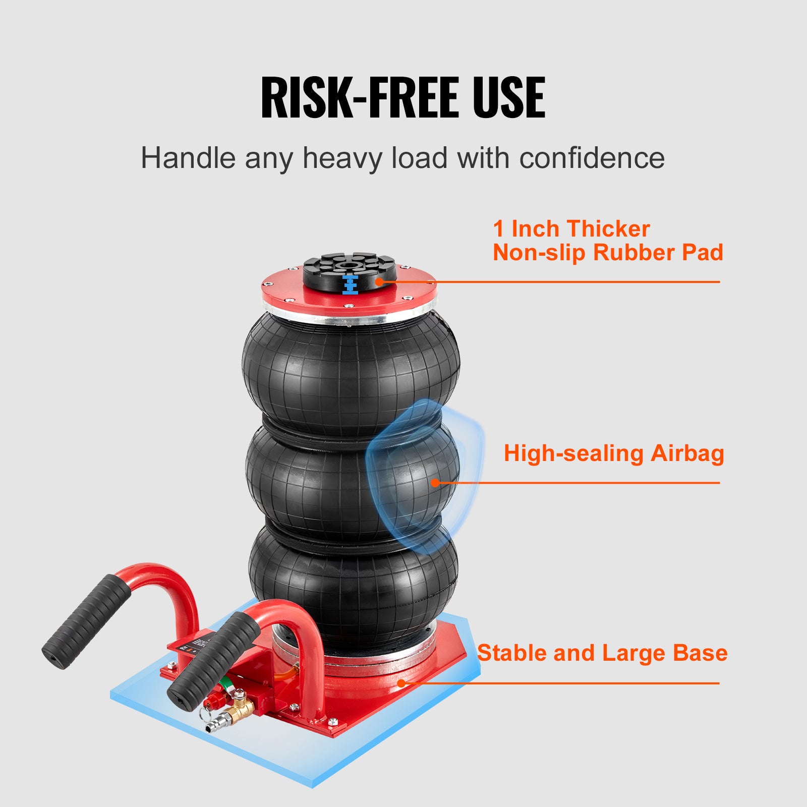VEVOR Air Jack, 3 Ton 6600 Lbs Triple Bag Air Jack, Airbag Jack With Six Steel Pipes, Lift Up To 17.7 Inch 450 Mm,  Fast Lifting Pneumatic Jack, With Side Handles For Car, Garage, Repair