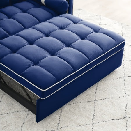Leeper Sofa Couch W Pull Out Bed, 55 Modern Velvet Convertible Sleeper Sofa Bed, Small Love Seat Sofa Bed W Pillows  Side Pockets For Small Space, Living Room, Apartment,Blue
