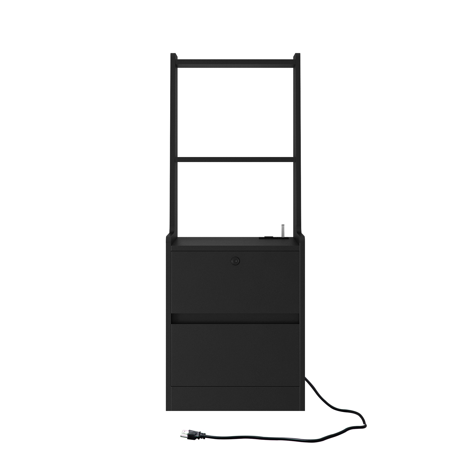 Nightstand With Charging Station, Smart Nightstand With Night Light, Modern Night Stand With Bookshelf, Bedside Tables With Storage Cabinet For Bedroom, Black