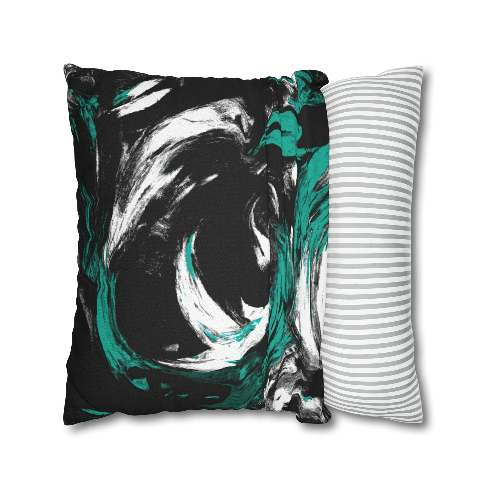Decorative Throw Pillow Cover - Black Green White Abstract Pattern-4