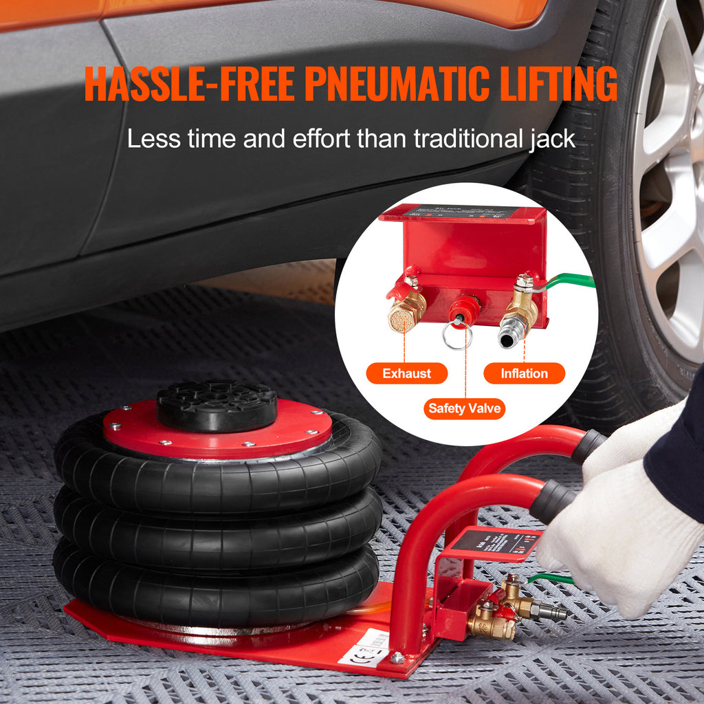 VEVOR Air Jack, 3 Ton 6600 Lbs Triple Bag Air Jack, Airbag Jack With Six Steel Pipes, Lift Up To 17.7 Inch 450 Mm,  Fast Lifting Pneumatic Jack, With Side Handles For Car, Garage, Repair