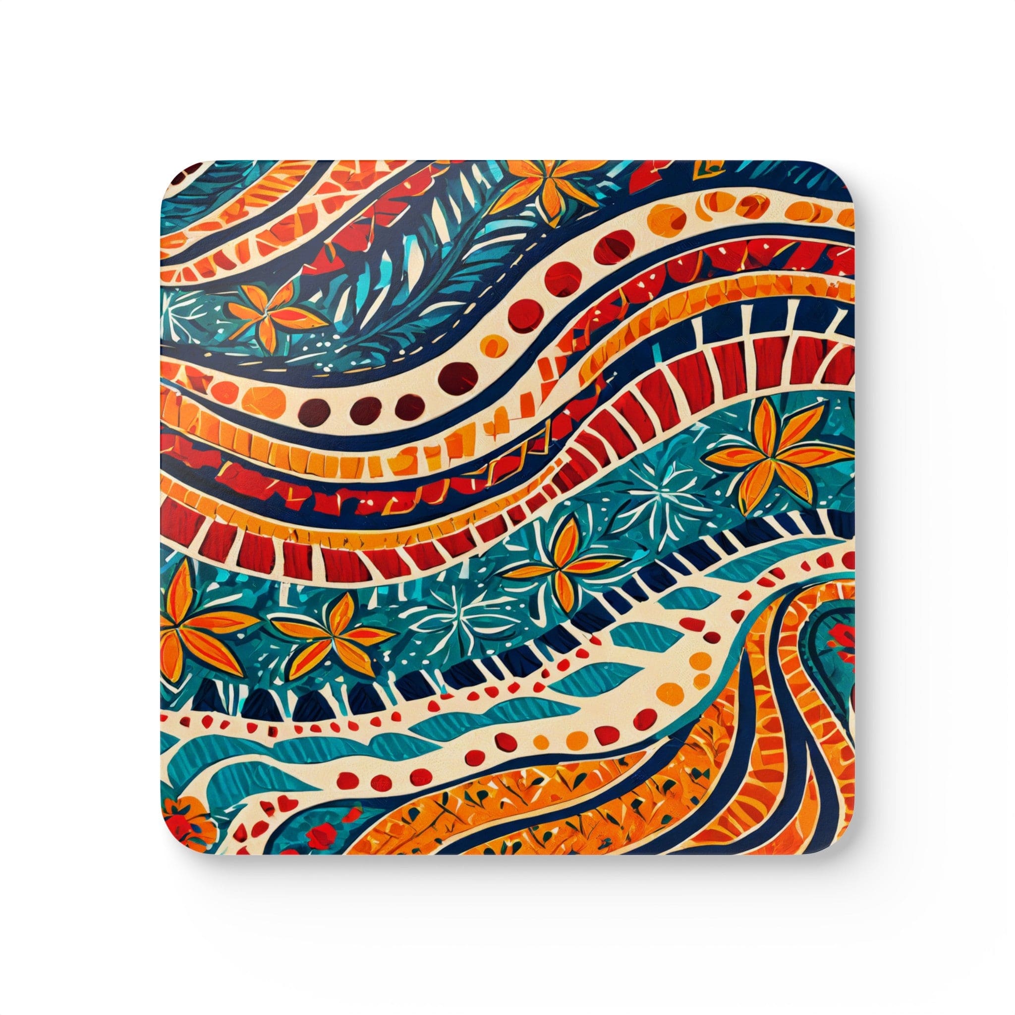 Handcrafted Square Coaster Set of 4 Boho Floral Print-0