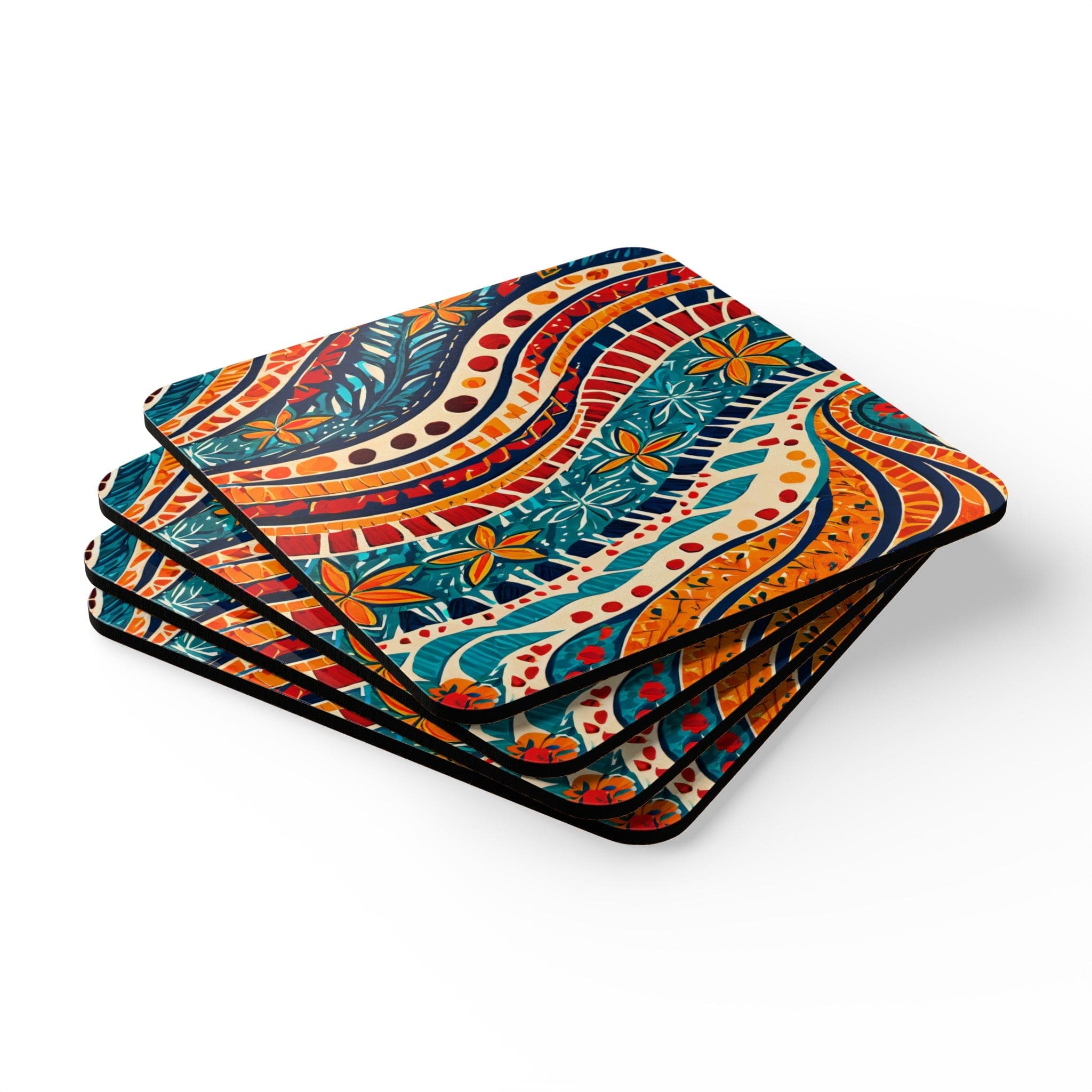 Handcrafted Square Coaster Set of 4 Boho Floral Print-2