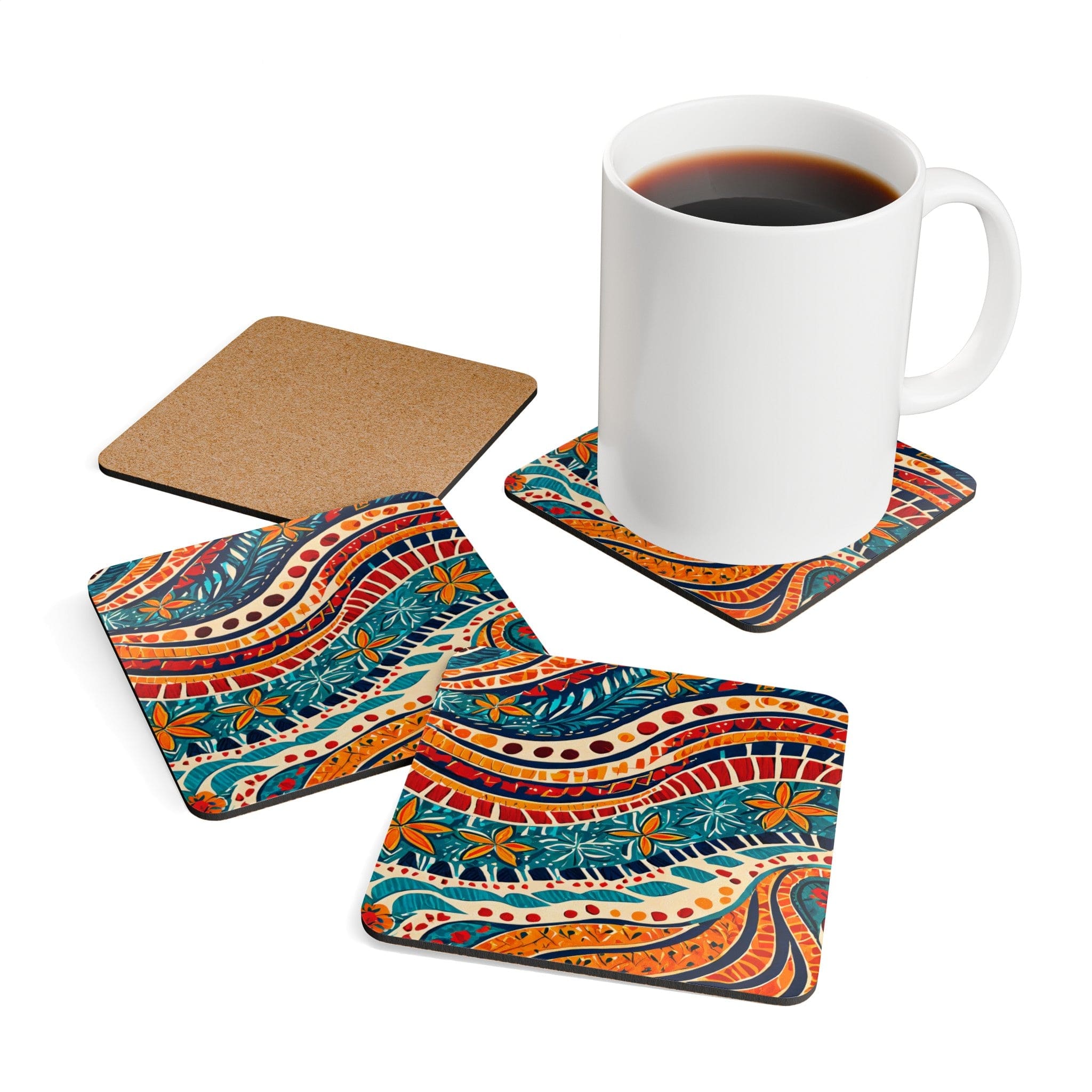 Handcrafted Square Coaster Set of 4 Boho Floral Print-3