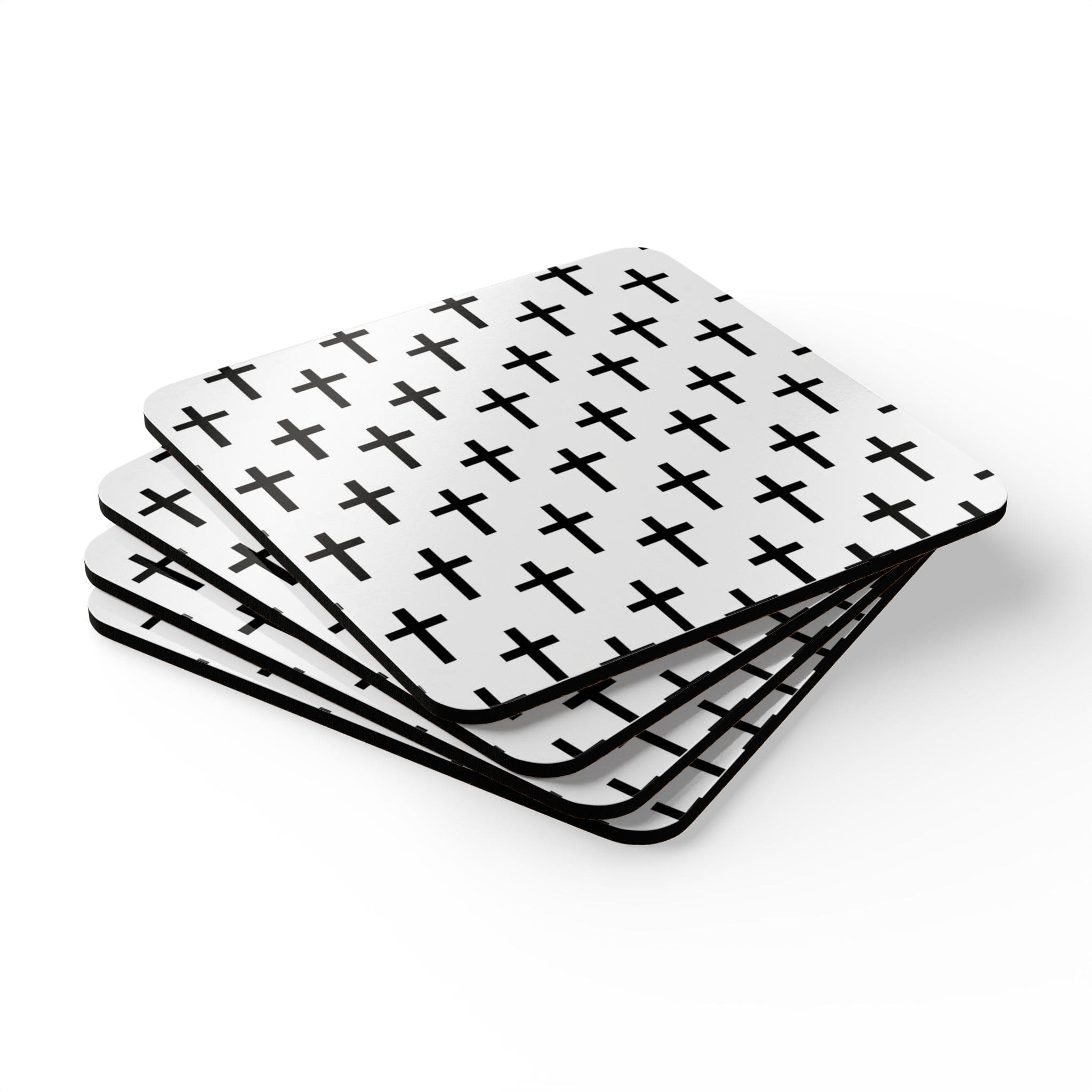 Handcrafted Square Coaster Set of 4 White Black Cross Print-2