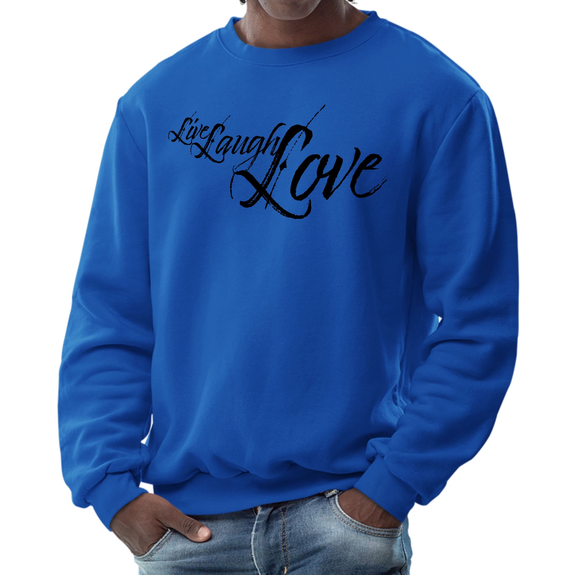 Mens Graphic Sweatshirt - Live Laugh Love Black Illustration-2