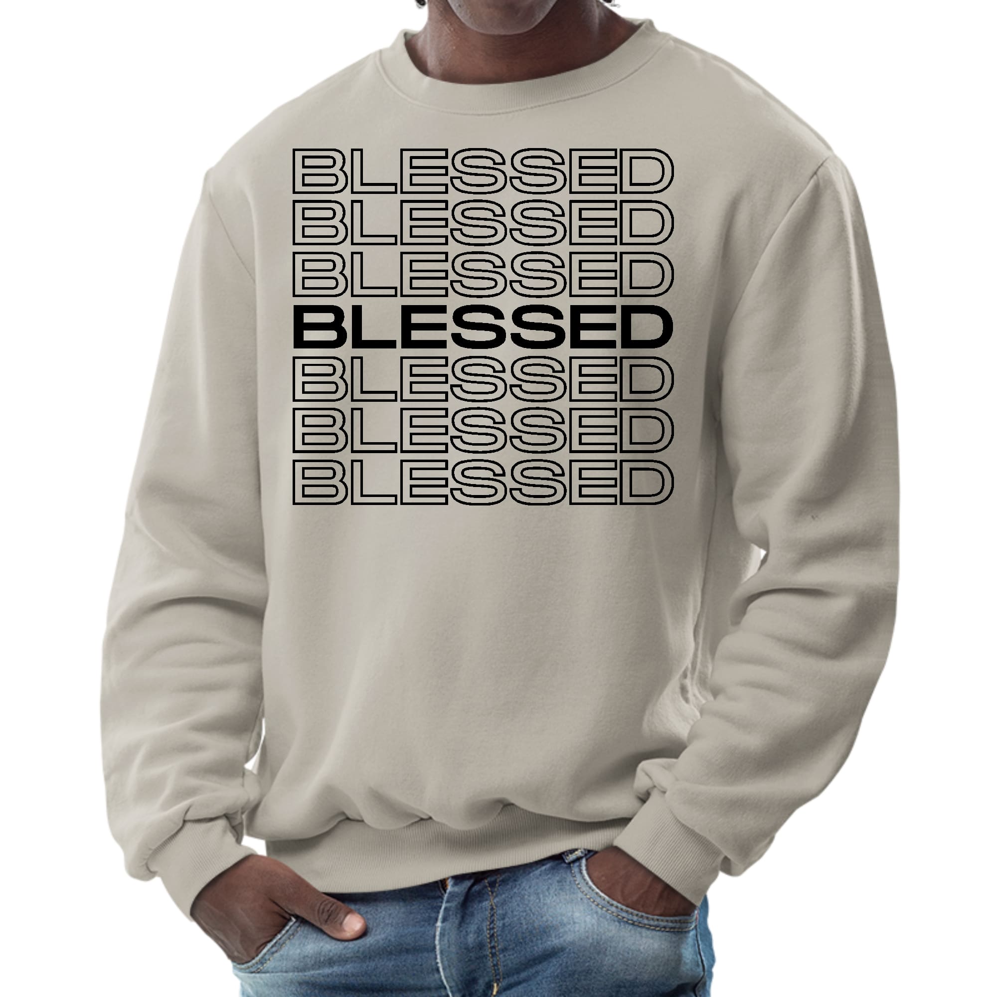 Mens Graphic Sweatshirt - Stacked Blessed Print-4