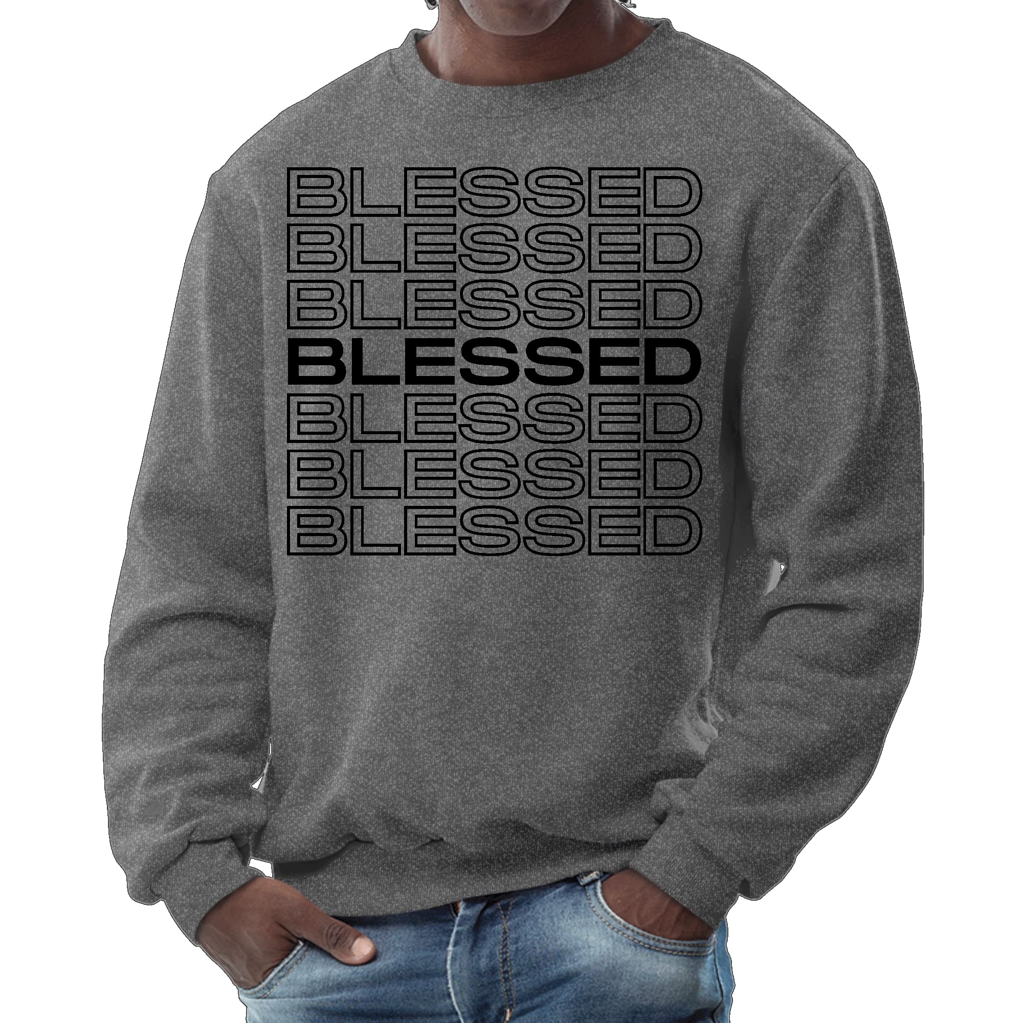 Mens Graphic Sweatshirt - Stacked Blessed Print-6