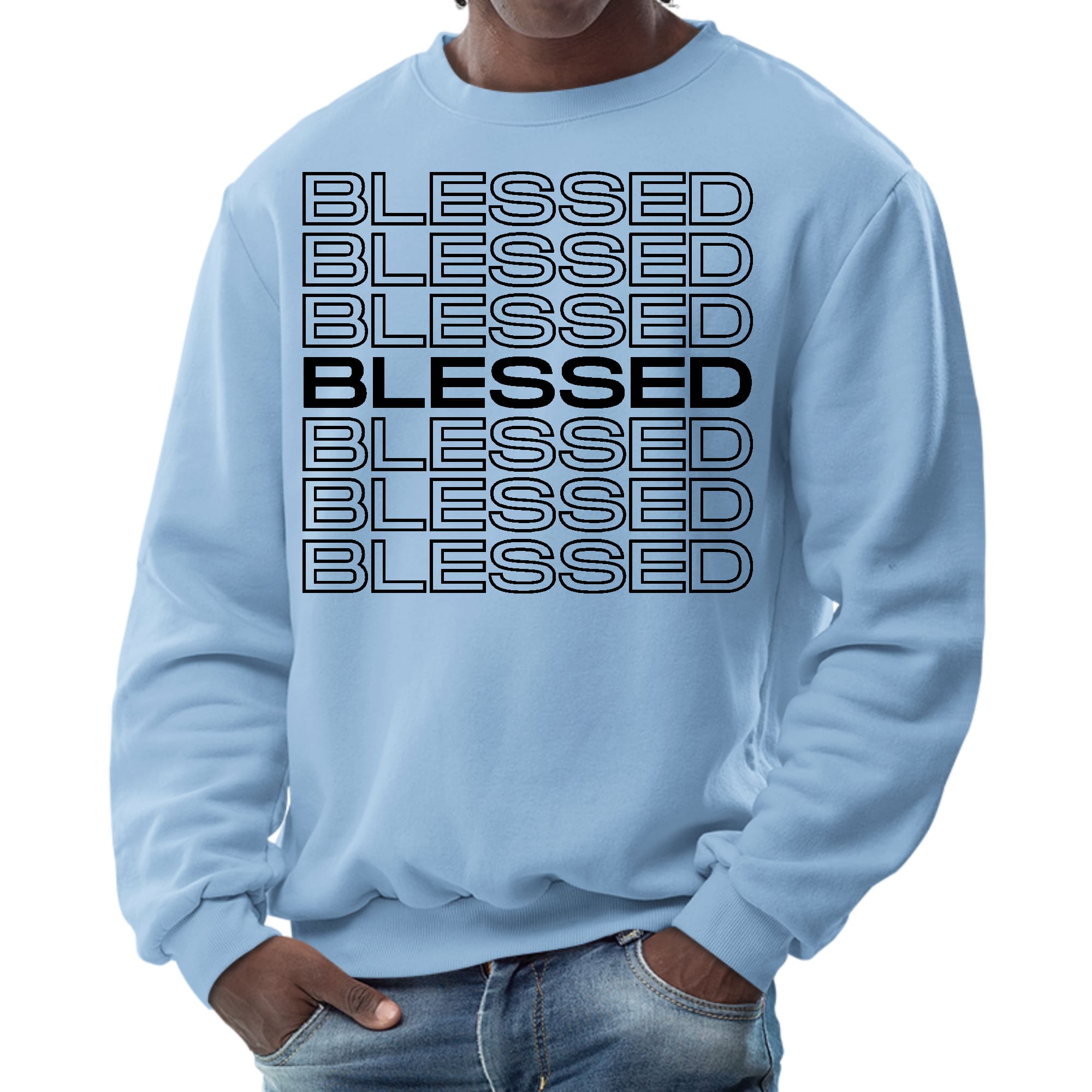 Mens Graphic Sweatshirt - Stacked Blessed Print-5