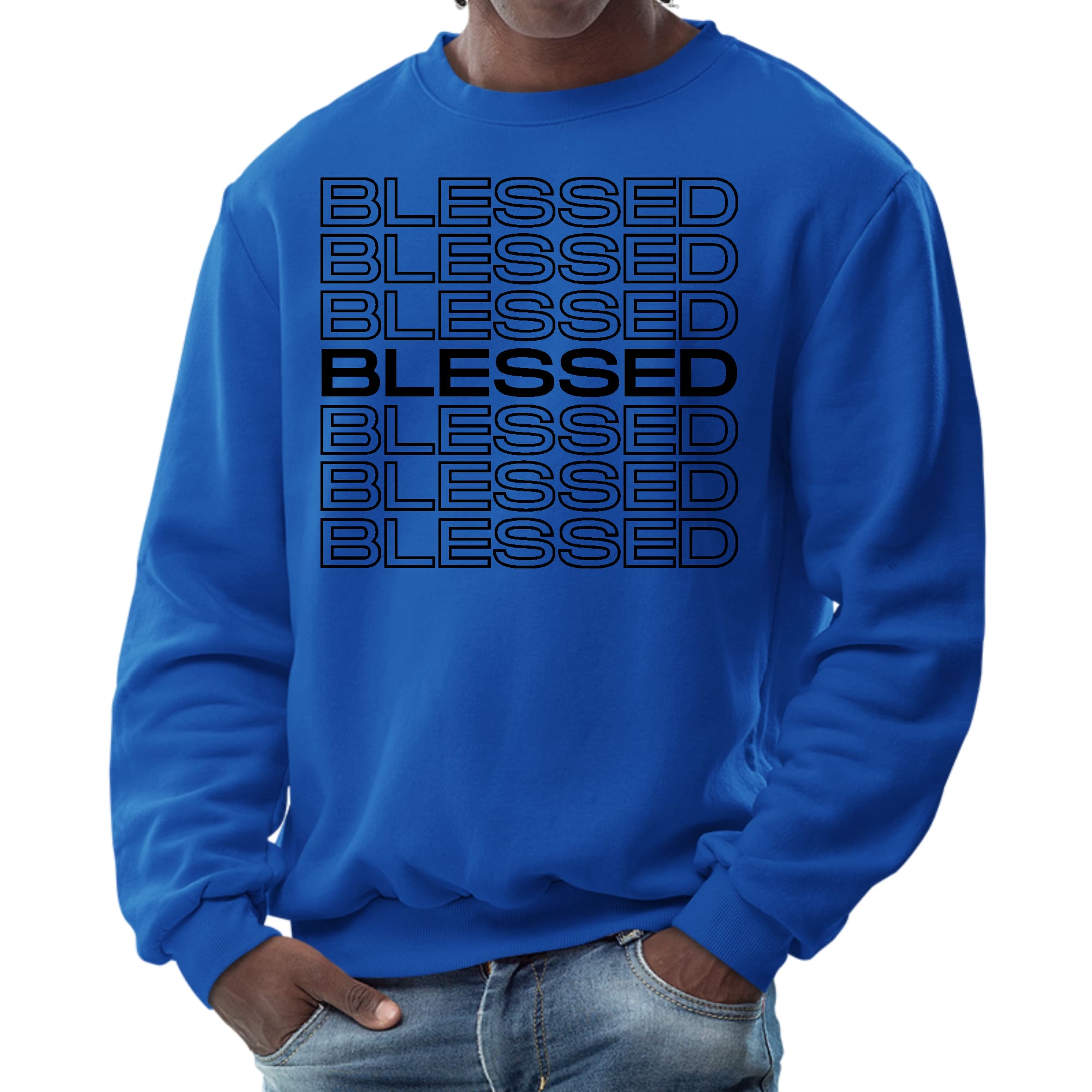 Mens Graphic Sweatshirt - Stacked Blessed Print-2