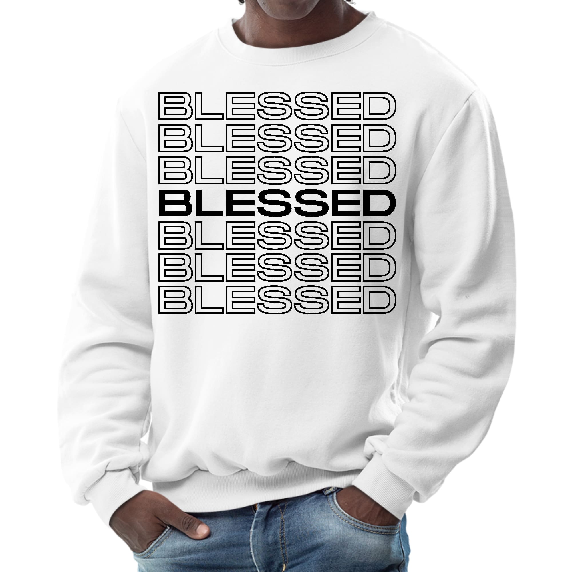 Mens Graphic Sweatshirt - Stacked Blessed Print-0