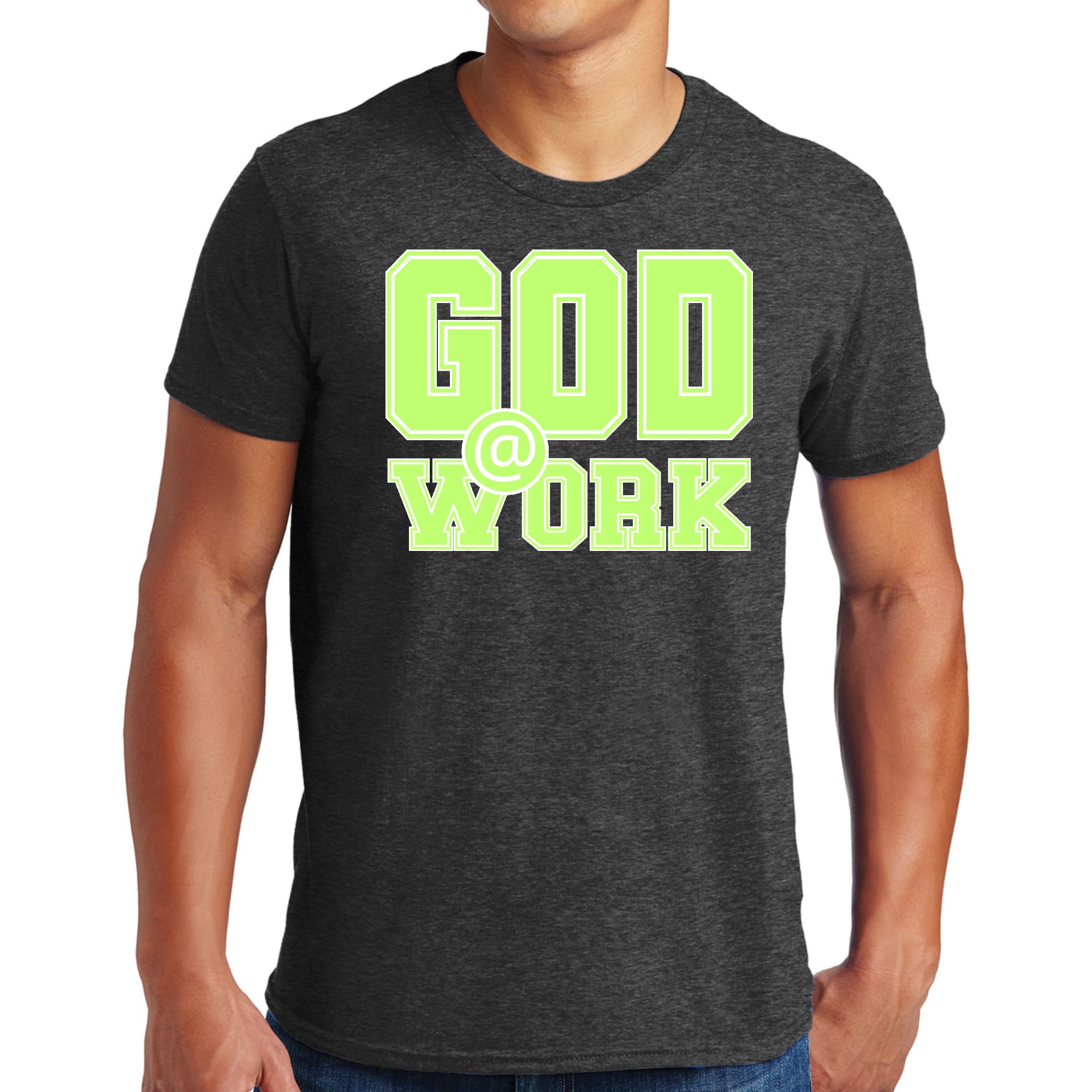 Mens Graphic T-shirt God @ Work Neon Green and White Print-3