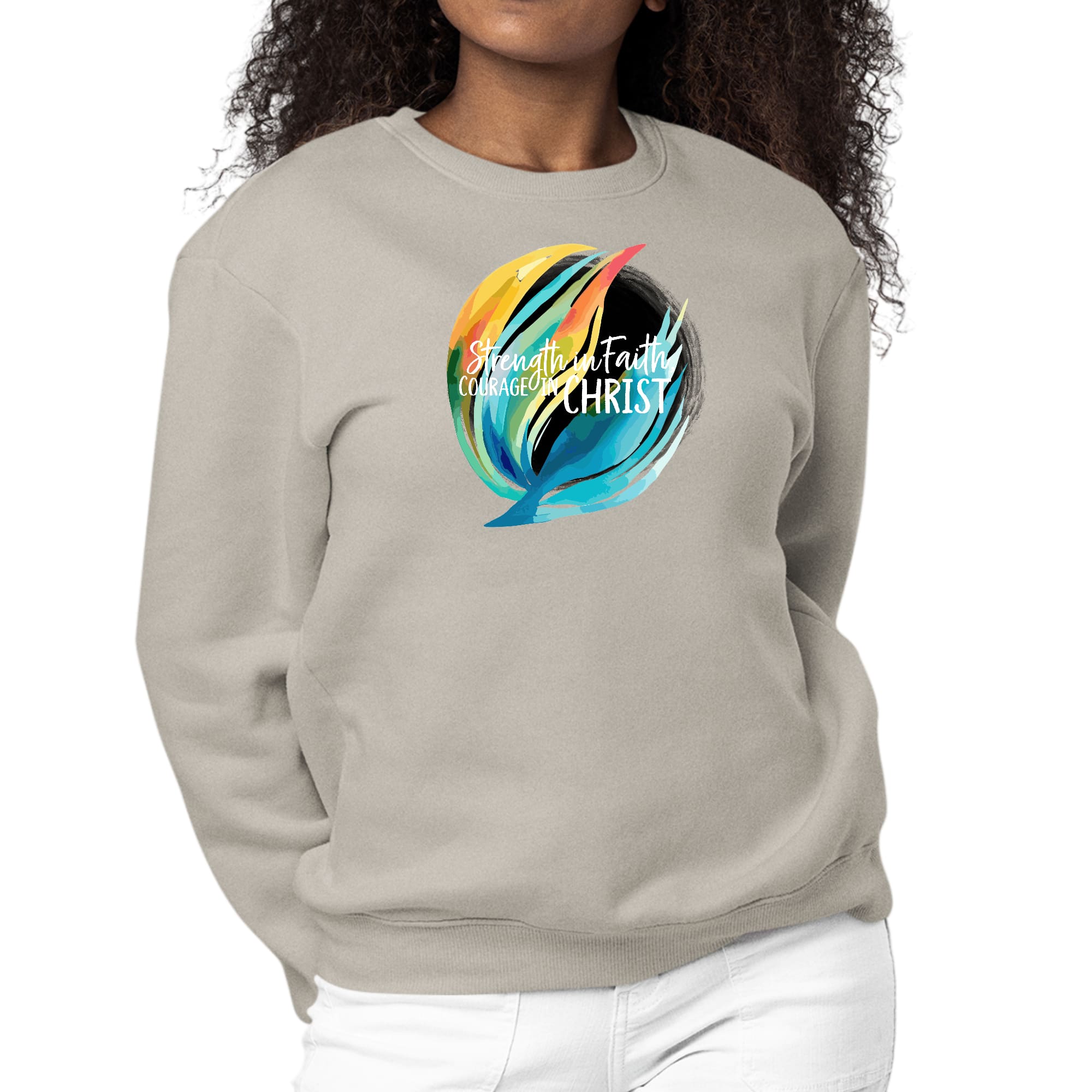 Womens Graphic Sweatshirt Strength in Faith - Courage in Christ-4