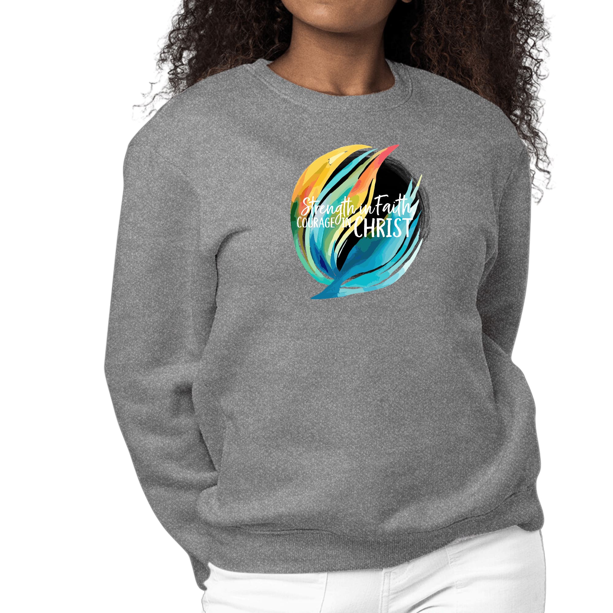 Womens Graphic Sweatshirt Strength in Faith - Courage in Christ-7