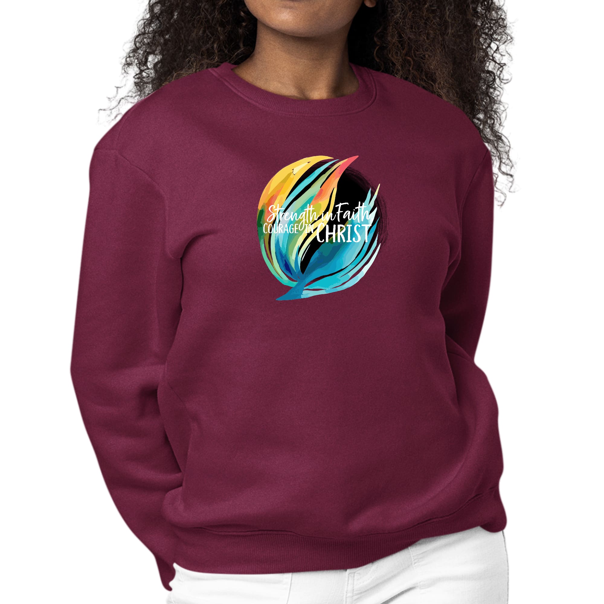Womens Graphic Sweatshirt Strength in Faith - Courage in Christ-3