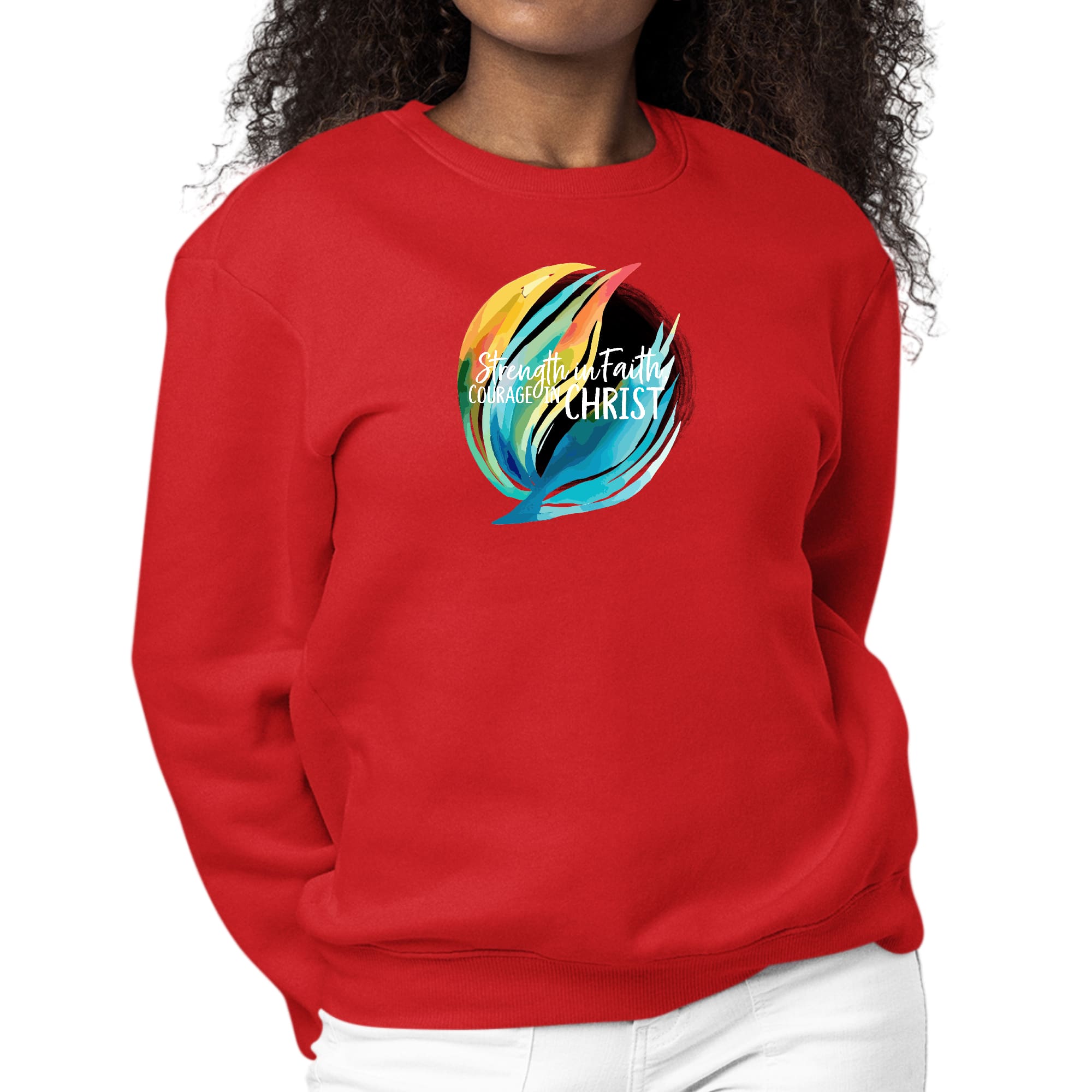 Womens Graphic Sweatshirt Strength in Faith - Courage in Christ-1