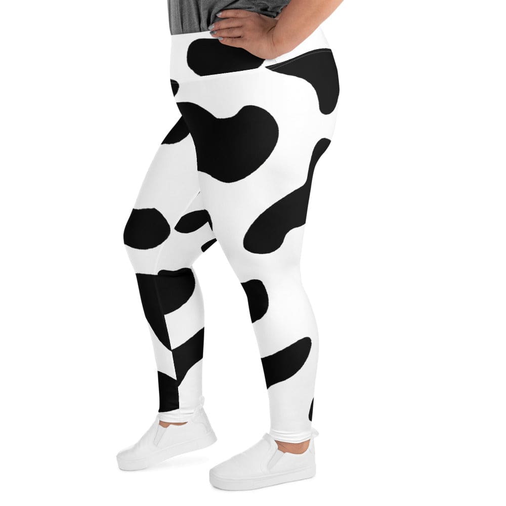 Womens Plus Size Fitness Leggings - Black White Cow Print-3