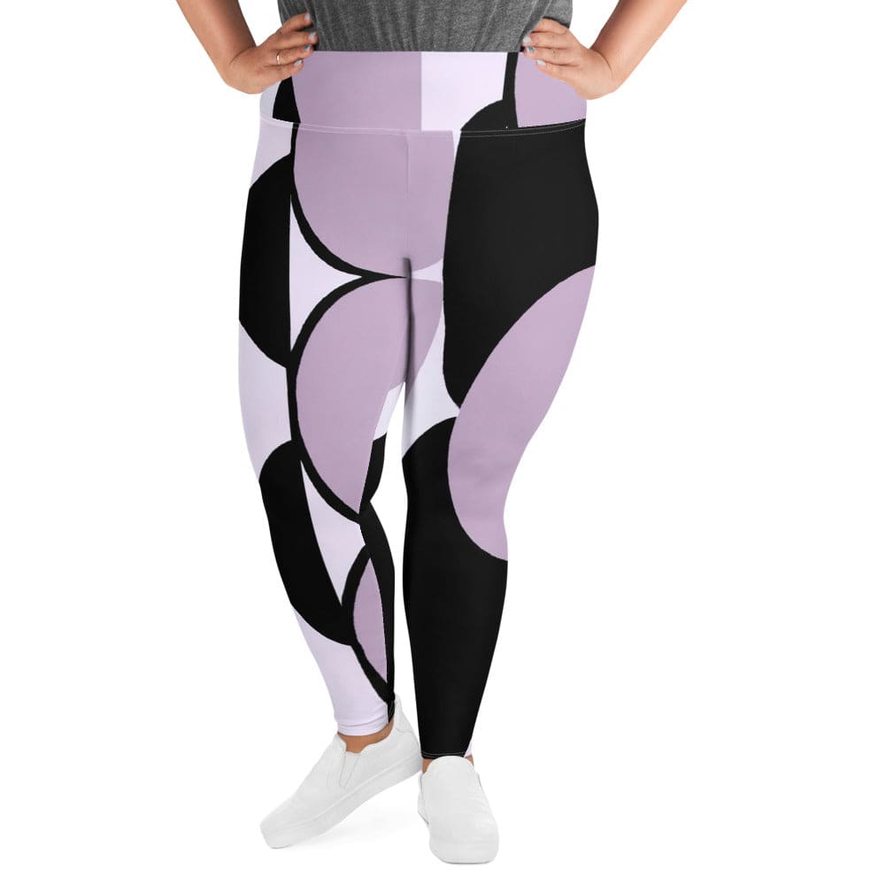 Womens Plus Size Fitness Leggings - Geometric Lavender and Black-0