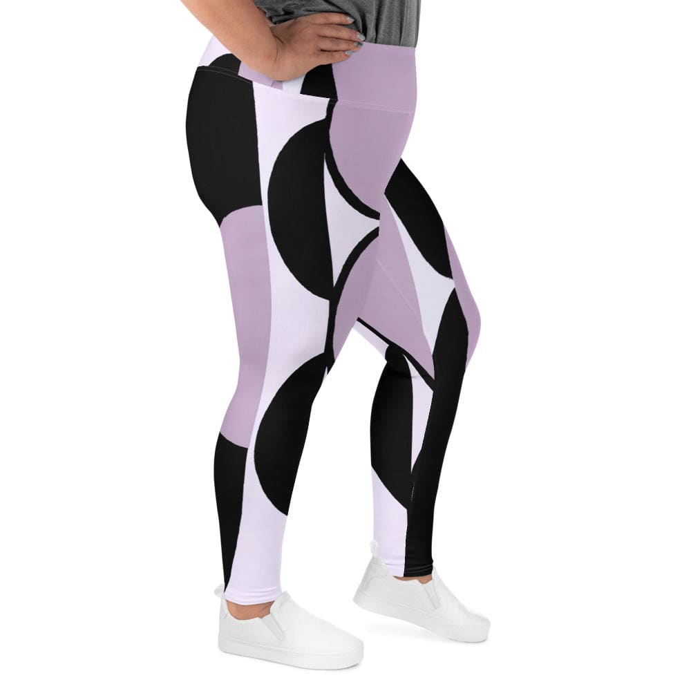 Womens Plus Size Fitness Leggings - Geometric Lavender and Black-2