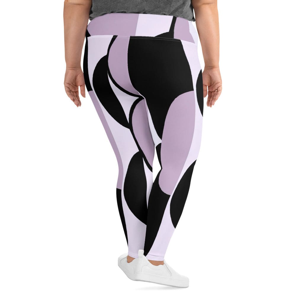 Womens Plus Size Fitness Leggings - Geometric Lavender and Black-1
