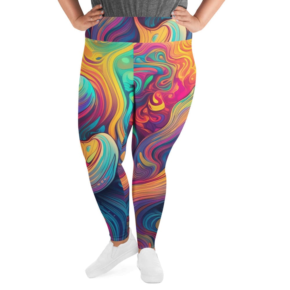 Womens Plus Size Fitness Leggings - Vibrant Psychedelic Kaleidoscope-0