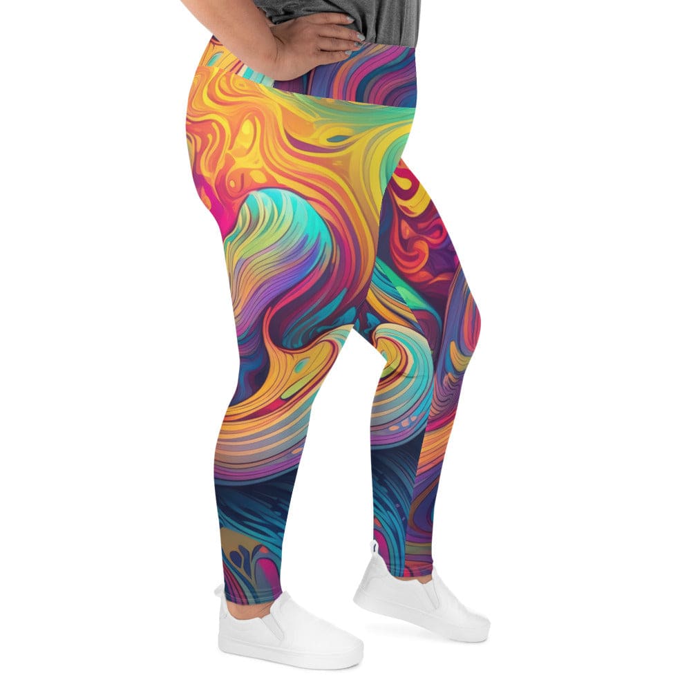 Womens Plus Size Fitness Leggings - Vibrant Psychedelic Kaleidoscope-3